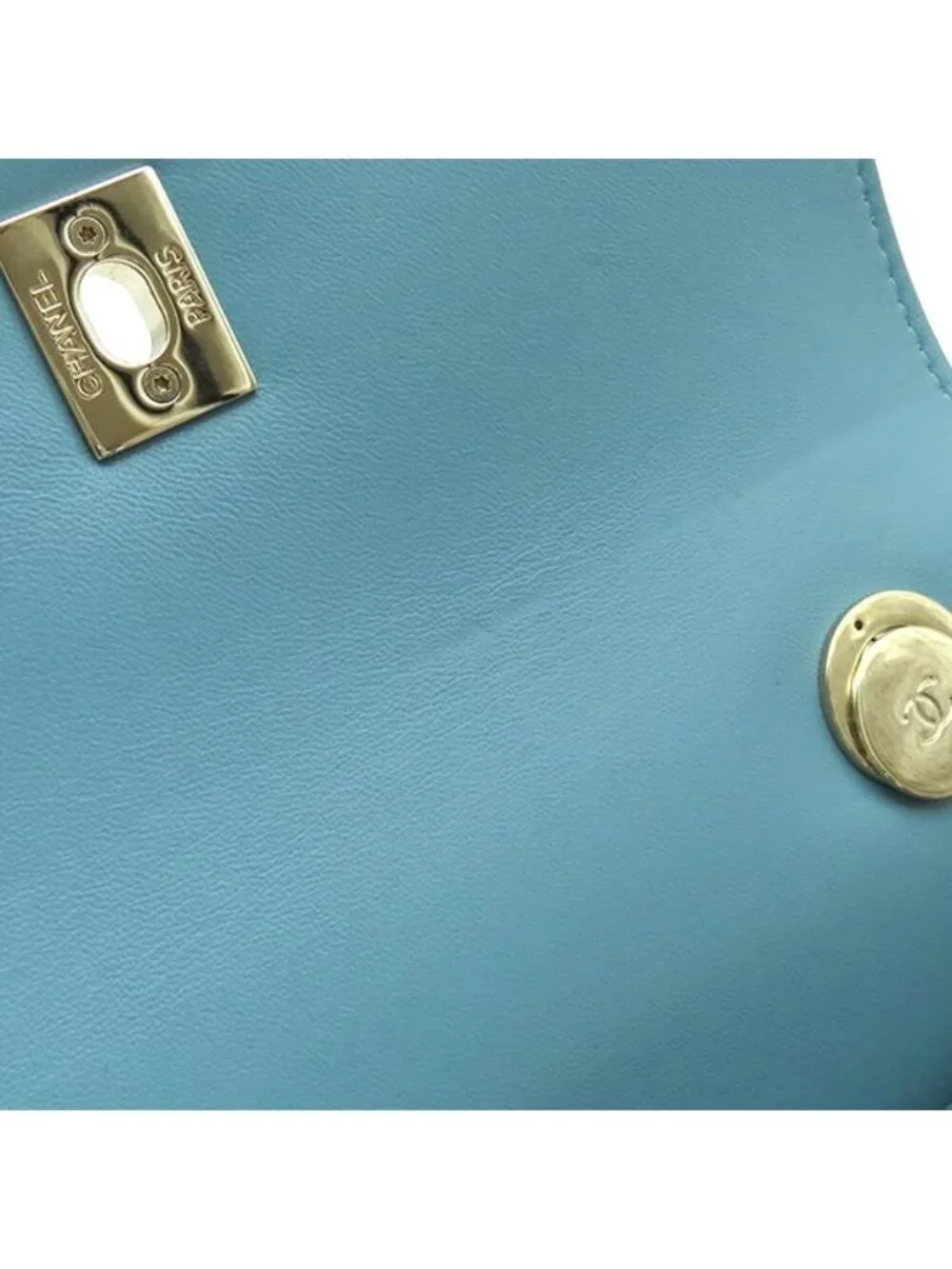 Chanel Shoulder Bag Trendy CC Mini Top Handle Lambskin Light Blue Gold Light CC